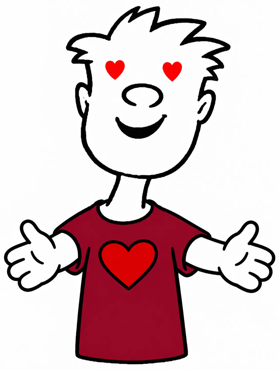 Hugo, o mascote da Net Love, de braços abertos e olhos de coração